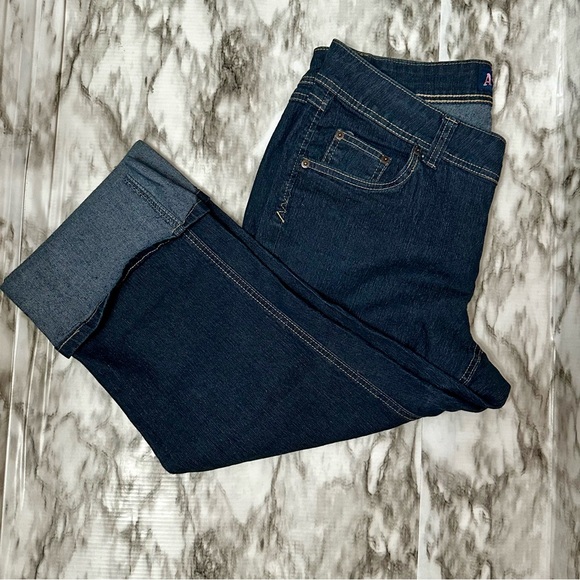 Angel Womens Sz 16 Dark Wash Flip Cuff Denim Blue Jean Capri Rockabilly Sock Hop - Picture 7 of 9